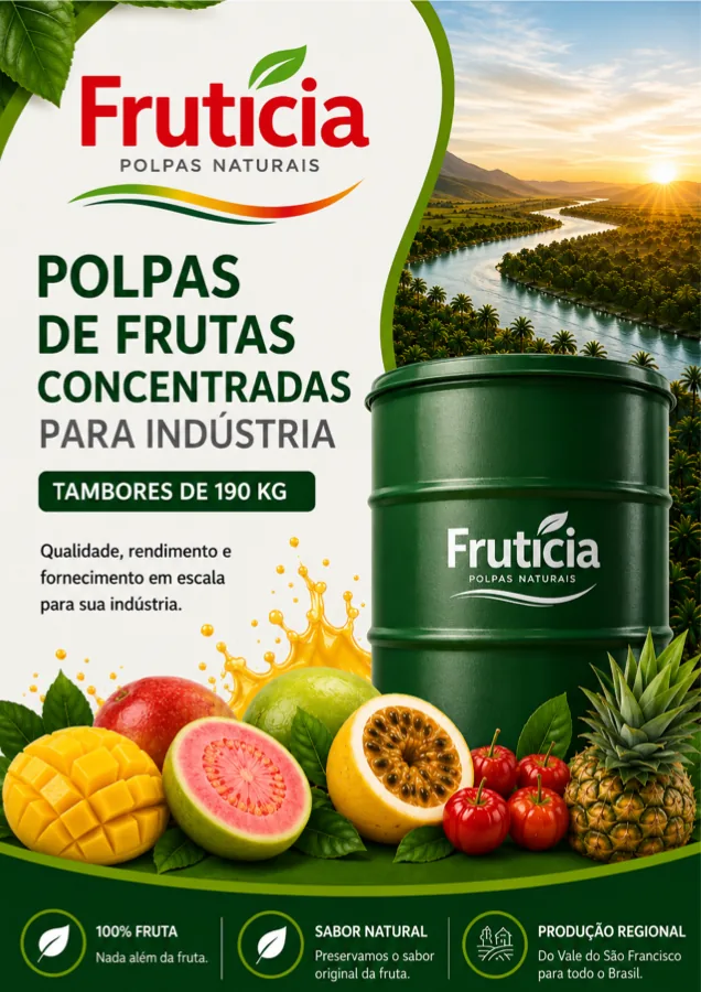 Capa do catálogo Frutícia, polpas concentradas em tambor de 190 kg